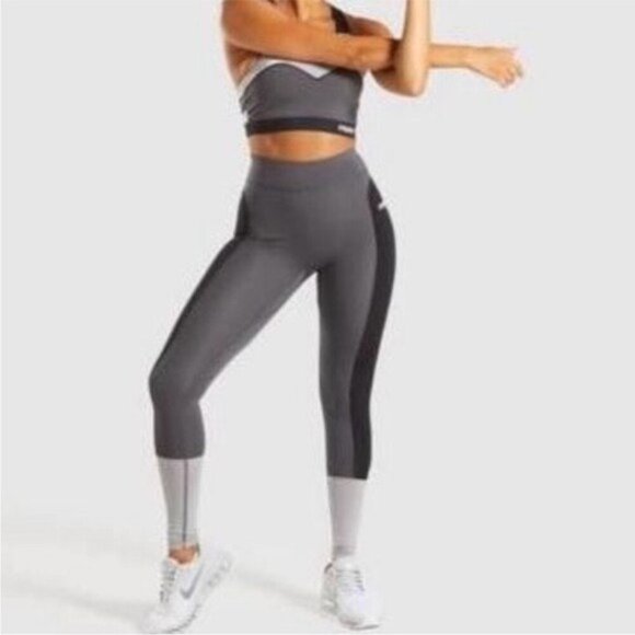 Gymshark Illusion Gray and Black High-Waisted Leggings Size Small - Picture 1 of 11